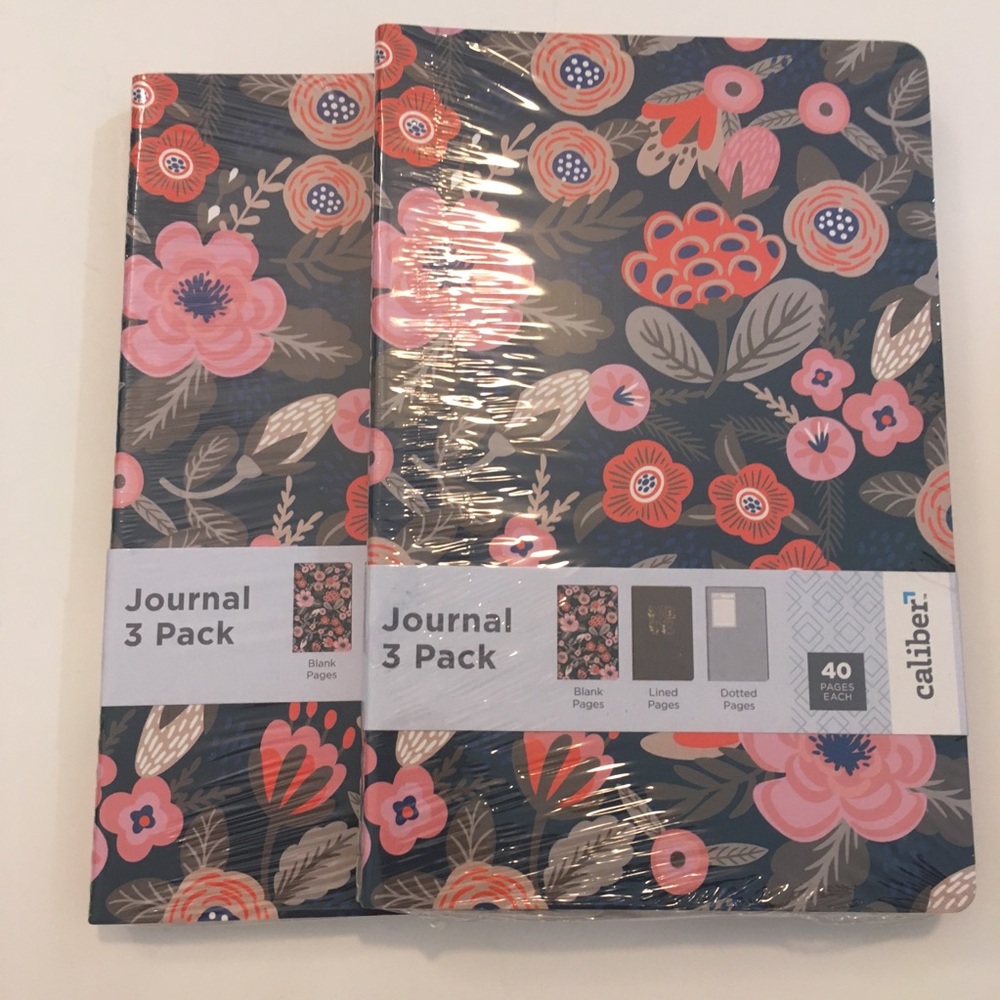 Set of 2 3-pack Caliber journals blank dotted lined 40 pg each 5.5x8.5” floral